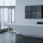 Full height turnstile reception desk installation